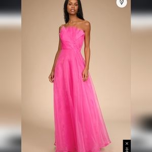 Lulus Serenity Hot Pink Strapless Organza Maxi Dress